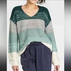 Know Rose Slouchy Oversized V-Neck Sweater Pullover Knit Striped Chunky Small S